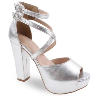 Imagem de Sandália Modarpe Meia Pata Salto Alto Feminina M11 (Prata, BR, Adulto, Numérico, 37)