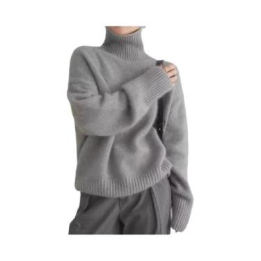 Imagem de Suéter De Tricô Feminino De Gola Alta, Moda Coreana De Outono, Cor Sól