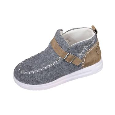 Imagem de Sapatos femininos casuais confortáveis inverno outono bico redondo bico fechado fivela de cinto sem cadarço, Cinza, 39