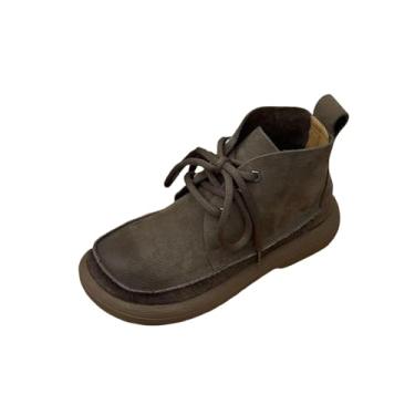 Imagem de Bota feminina casual versátil doce legal com cadarço bico redondo moderno outono inverno salto botas cano curto, Cinza, 38