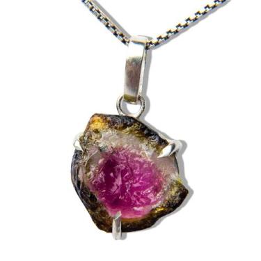 Imagem de Colar Nlux Slices Turmalina Melancia Ajustável Prata 950 A
