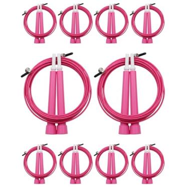 Imagem de Kit Cordas de Pular Profissional 3m Ajustável Cabo de Aço Revestido de Alta Durabilidade Resistente à Oxidação Ideal para Exercícios em Casa e Academia (2, Rosa)