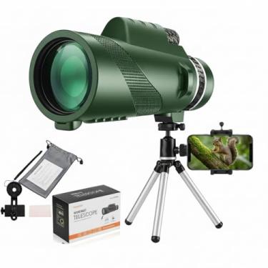 Imagem de Telescópio 80 x 100 monóculos de alta potência para adultos de alta potência com adaptador de smartphone, telescópio, caça, vida selvagem, observação de pássaros, viagem, acampamento, trilha, verde