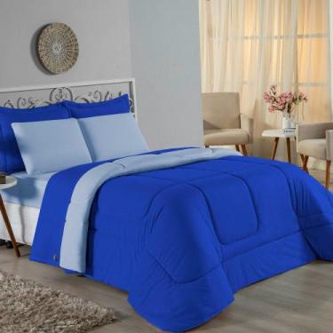 Imagem de Kit Edredom Dupla Face + Jogo de Lençol King Nobre 6 peças Malha 100% 