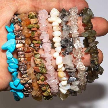 Imagem de Pulseira de Cascalho com Pedras Naturais em Fibra de Silicone - Atacad