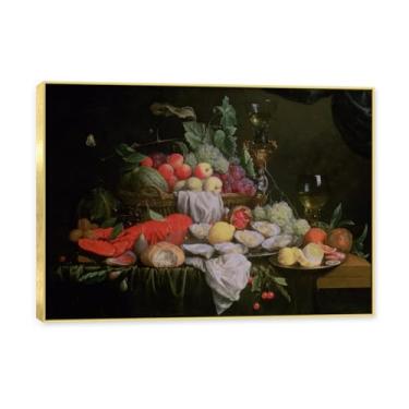 Imagem de NHLDZYH Moldura dourada. Pintura vintage fruta ainda vida em tela retro fruta motivo estilo country decoração de parede para cozinha e sala de jantar. B51. 30 x 42 cm