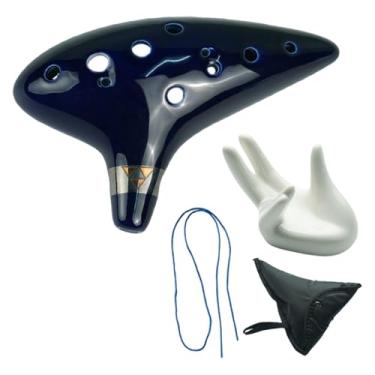Imagem de Esquirla Ocarina de cerâmica com 12 furos, instrumento musical, apoio para as mãos, brinquedo educativo para aprendizagem infantil, acessório sonoro premium, Azul Escuro