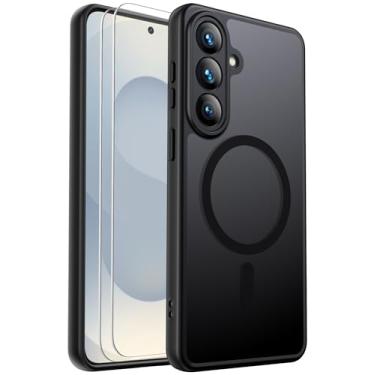 Imagem de Ezanmull Capa magnética à prova de choque para Samsung Galaxy S26, [adequada para MagSafe] [Película de vidro] Capa de toque suave para capa antidigitais translúcida fosca (preto)