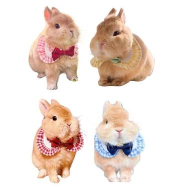 Imagem de 4 peças de gravata borboleta de coelho de estimação, gravata borboleta xadrez clássica, coleira ajustável fofa, adequada para coelhos, porquinhos-da-índia, gatinhos, filhotes e outros animais de
