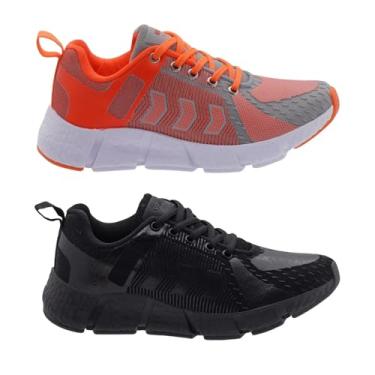 Imagem de Kit 2 Tênis Feminino Esportivo Max Leve e Confortável para Caminhada e Academia (Laranja + Preto, BR, Adulto, Numérico, 34)