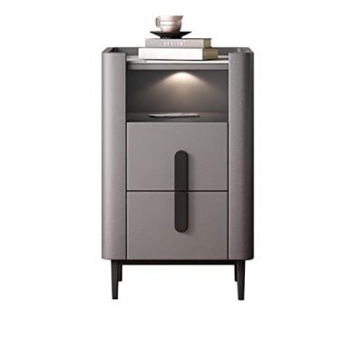 Imagem de Mesa de canto simples e moderna com 2 gavetas e prateleira de armazenamento aberta, sofá de cabeceira lateral para sala de estar, quarto, 45 x 34,8 x 54,8 cm, móveis domésticos