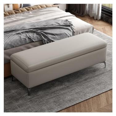 Imagem de KEG801302 Banco de armazenamento moderno - banco de entrada, otomano para quarto, extremidade da cama, bancos de quarto para o pé da cama, banco estofado decorativo (cinza claro)