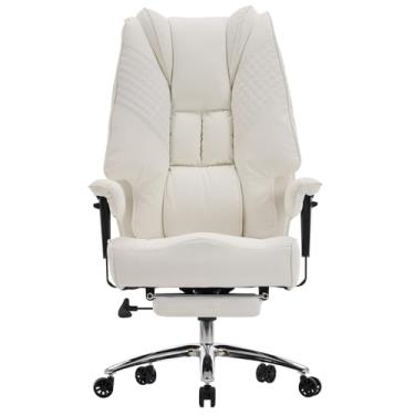 Imagem de EXCEBET Cadeira de escritório grande e alta, assento largo de 181 kg, cadeiras executivas de couro com encosto alto com apoio para os pés, suporte lombar ergonômico para alívio da dor lombar (branca)