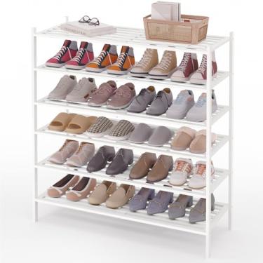 Imagem de Smiry Sapateira longa de bambu de 6 camadas, organizador de sapatos empilhável de madeira para entrada e armário, prateleira de armazenamento de sapatos de madeira independente para porta da frente e