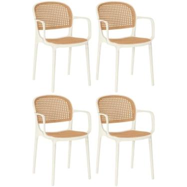 Imagem de Kit 4 Cadeiras de Jantar Roma Prática com Braços para Sala e Cozinha - Bege