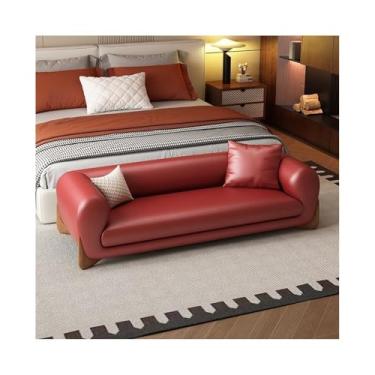 Imagem de Banqueta moderna para cama leve couro luxuoso sofá banco quarto loja de roupas vestiário cabeceira entrada (vermelho, grande)