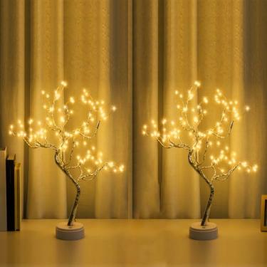 Imagem de PXBNIUYA Pacote com 2 unidades, 50,8 cm 108 lâmpadas de árvore bonsai de mesa de LED, lâmpada de árvore artificial DIY, operada por bateria/USB, lâmpadas estéticas para sala de estar, quarto