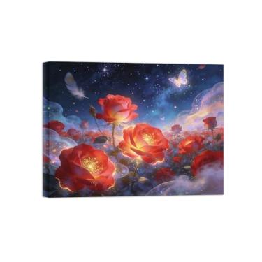 Imagem de Impressão em tela de arte de parede de surrealismo - rosa vermelha - pintura de paisagem - imagens para sala de estar pronta para pendurar tela emoldurada 90 x 117 cm 35 x 46 pol