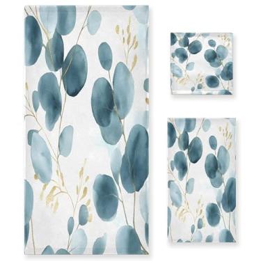 Imagem de xigua Conjunto de toalhas de banheiro de eucalipto aquarela absorvente macio 3 peças toalha de banho toalha de mão toalhas decorativas para banheiro, academia, hotel, praia, piscina