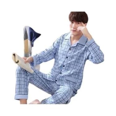 Imagem de Pijamas De Algodão De Manga Longa Para Homens Em Tamanhos Grandes, Con