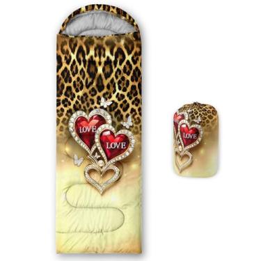 Imagem de QOOMO Sacos de dormir para acampamento com estampa de coração, 3 estações, clima quente e frio, leve, sacos de dormir à prova d'água para adultos e crianças, viagens e ao ar livre, equipamentos de