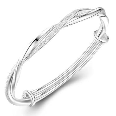 Imagem de FLORA Pulseira feminina prateada torcida pulseira de metal ajustável com fecho de pressão pulseira da moda