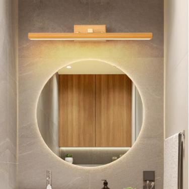 Imagem de Luminária de parede sobre espelho, LED, madeira, para banheiro, arandela giratória, dimerizável, 3 cores, iluminação de parede em madeira para espelho, ideal para banheiro, sala de estar e q