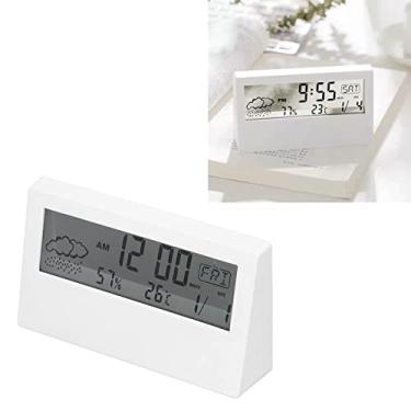 Imagem de Relógio de Alarme LCD Transparente Multifuncional com Tela Grande Display Digital Bateria Função Detecção Data Temperatura e Umidade para Casa Viagem