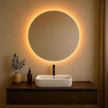 Imagem de Espelho Redondo Com Led Lapidado Decorativo Luxo 40cm