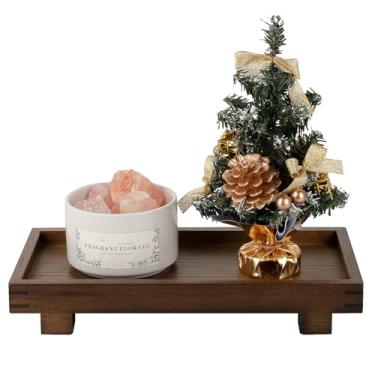Imagem de Bandeja decorativa com pedestal pequeno, decoração de banheiro de fazenda, suporte de exibição de madeira para penteadeira, bancada de cozinha, pia, 27 x 13 cm nogueira