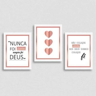 Imagem de Kit 3 Quadros Frases Questão De Fé 33X24Cm - Com Vidro