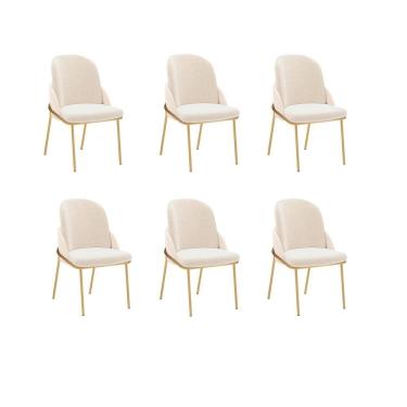 Imagem de Kit 06 Cadeiras em Metal Dourado para Sala de Jantar Vitta Dourado/Pérola