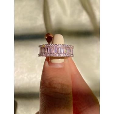 Imagem de 1 anel de zircão rosa de fileira retangular brilhante de alta qualidade, lindos e românticos, material requintado e design exclusivo, adequado para formatura, festa, ocasiões requintadas, joias