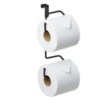 Imagem de Porta Papel Higiênico para Caixa de Descarga Suporte para Dois Rolos Sem Furo Preto