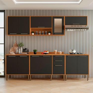 Imagem de Cozinha Compacta Cooktop 12 Portas 2 Gavetas Paris Sallêto Cinamomo Com Grafite