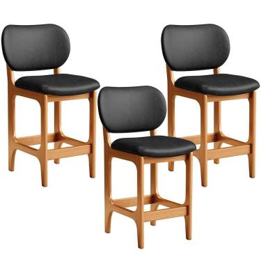 Imagem de Kit 03 Banquetas Baixa Bar Cozinha E Sala De Jantar Fixa Betta L02 Imbuia Couríssimo Preto