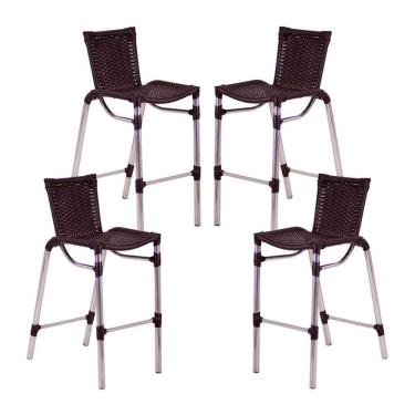 Imagem de Kit 4 Banquetas Alumínio Alta Com Encosto Para Bar Balcão Edícula Cozinha Tabaco