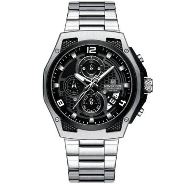 Imagem de Relógio Masculino Esportiivo De Quartzo Em Aço Inoxidável Multifuncional Impermeavel Preto Prata