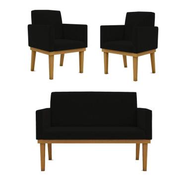 Imagem de Kit Sofá Namoradeira + Poltrona Reforçada Sala De Estar Cor:preto