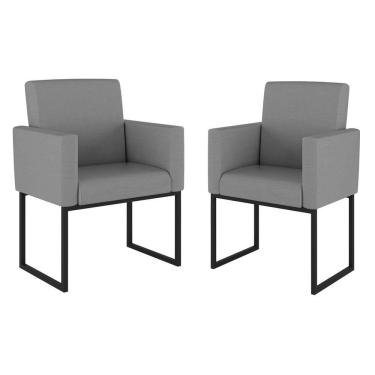 Imagem de Kit 02 Poltrona Cadeira Decorativa Recepção Base Ferro Preto Linho Cor:linho Grafite