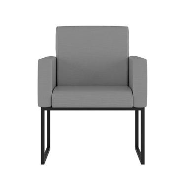 Imagem de Kit 02 Poltrona Cadeira Decorativa Recepção Base Ferro Preto Linho Cor:linho Grafite