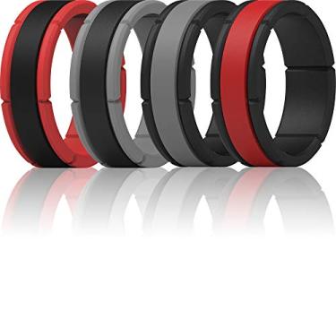 Imagem de ThunderFit Aliança de casamento de silicone masculina - 7 anéis/4 anéis/1 anel - alianças de noivado de borracha estampadas respiráveis - 2,5 mm de espessura 8,2 mm de largura, 11.5 - 12 (21.3mm),