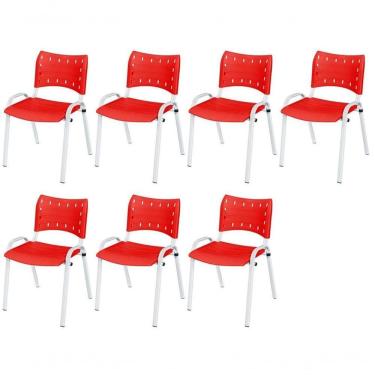 Imagem de Cadeira Iso Base Branco Igreja, Escola, Escritório - Vermelho Kit 7 Peças