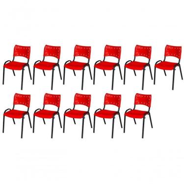 Imagem de Cadeira Iso Base Preto Igreja, Escola, Escritório - Vermelho Kit 11 Peças