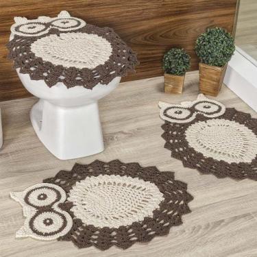 Imagem de Jogo de Banheiro Coruja em Crochê Feito a Mão 03 Peças 85% Algodão  15