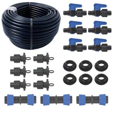 Imagem de Mangueira 100M 16mm + Fim de Linha ,Emenda, Registro, Chula - Irrigaçã