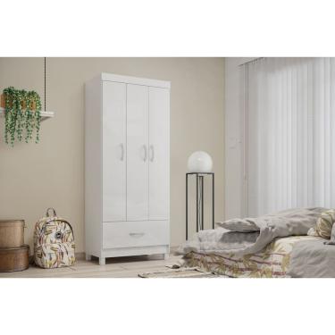 Imagem de Guarda-Roupa Prince 3 Portas 1 Gaveta em MDP com Cabideiro Branco | Liberty Móveis