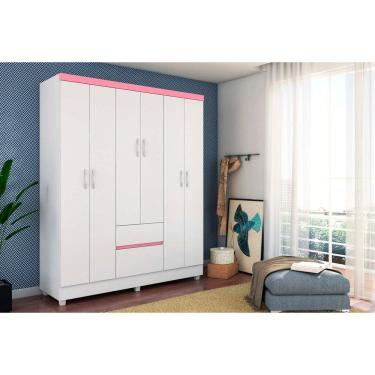 Imagem de Guarda-Roupa Casal 6 Portas Flash com Gavetas Branco/Rosa | 181cm | MDP