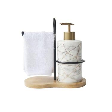 Imagem de Kit para banheiro de porcelana em 3 peças com estampa marmorizada - QU