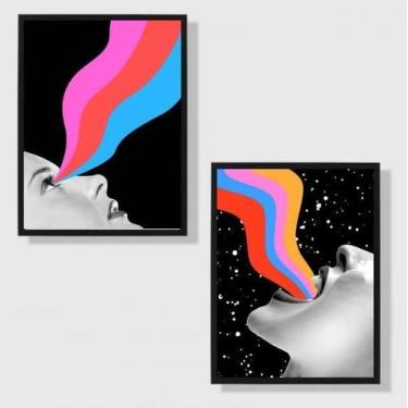 Imagem de Kit 2 Quadros Mulheres Arco-Íris 24X18Cm Madeira Preta - Quadros On-Li